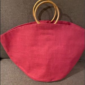 Hot pink tote bag with bamboo handles